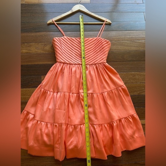 Silka Tangerine Gaviota Pleated Top Open Tie Back Tiered Skirt Satin Dress NWOT - Picture 8 of 12